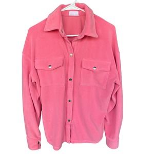 Isalis Shirt Jacket Womens Medium Pink Snap Front Long Sleeve Fleece Shacket